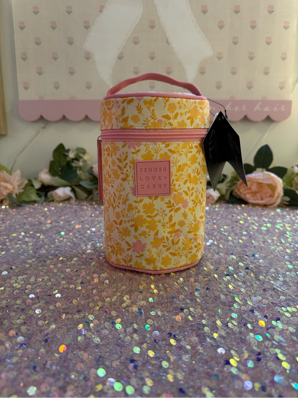 Tender Love + Carry ‘Travel Tube’ in Yellow/Pink Floral Pattern - NWT